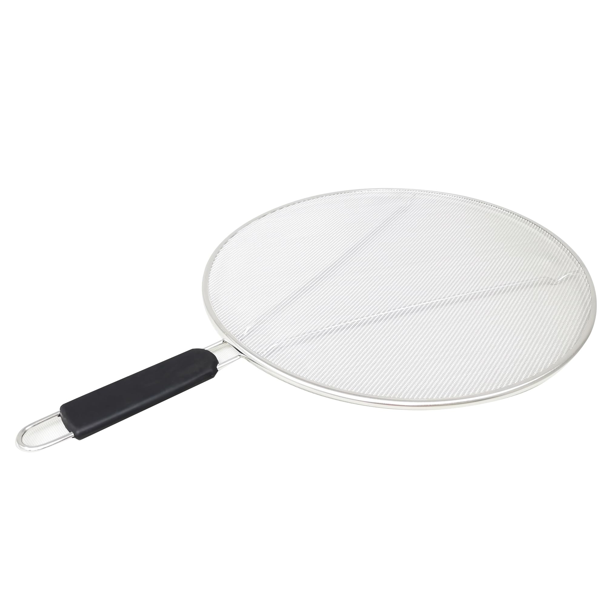 FixtureDisplays® 13" Diameter Stainless Steel Ultra Fine Mesh Splatter Screen for Frying Pan with Black Handle, Dishwasher Safe 15879