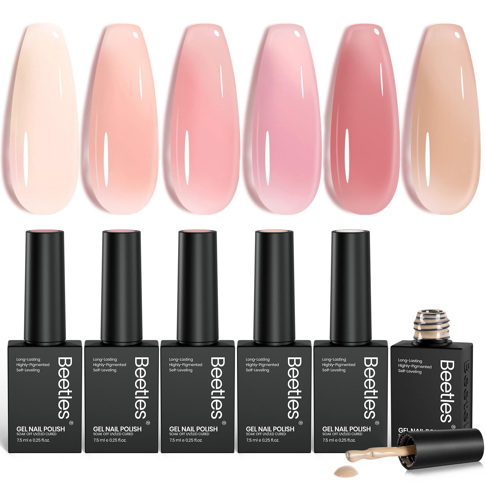 Beetles Nude Gel Nail Polish Set - 6 Colors Nude Pink Brown Neutral Jelly Gel Polish Kit Sheer