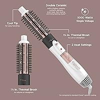 Vista 3 de Conair Double Ceramic 2-in-1 Hot Air Brush, 1000W, Interchangeable 1¼" & 1½" Thermal Brushes for Voluminous Curls & Straight Styles, Hot Brush for