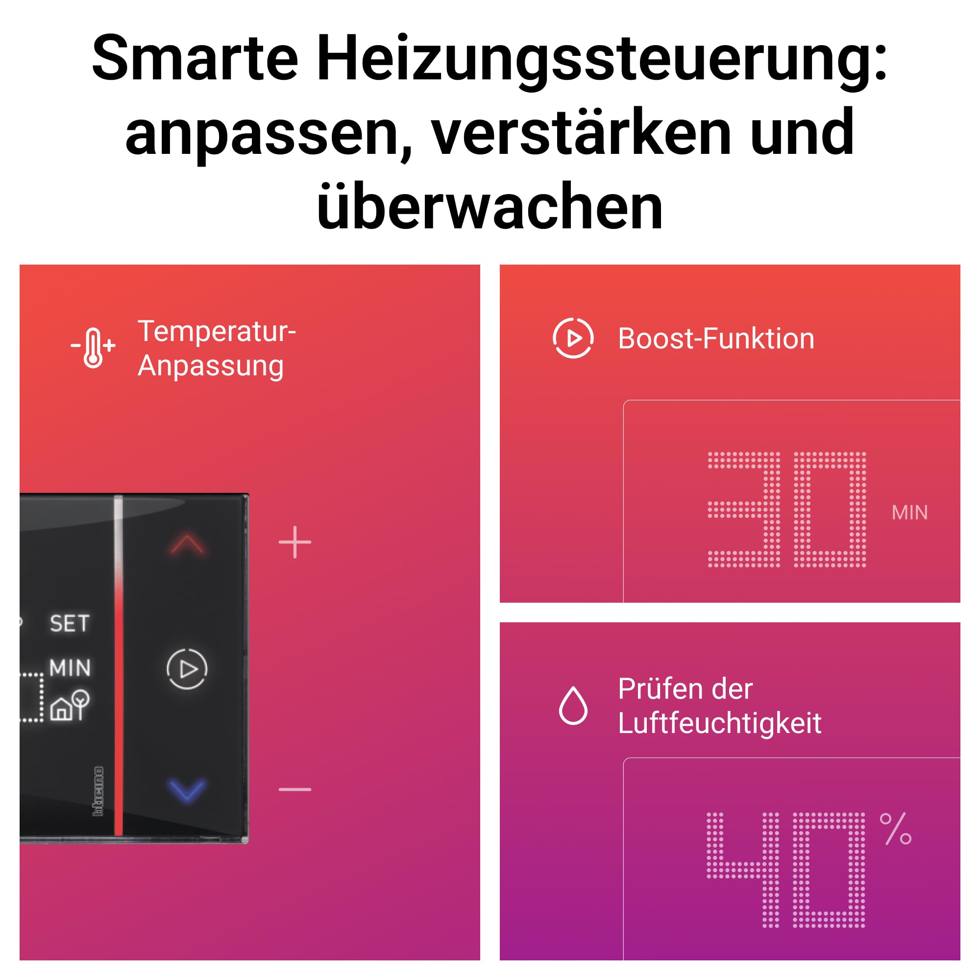 Bticino Termostato WiFi intelligente Smarther2 with Netatmo XG8002, Incasso, Nero - versione professionale