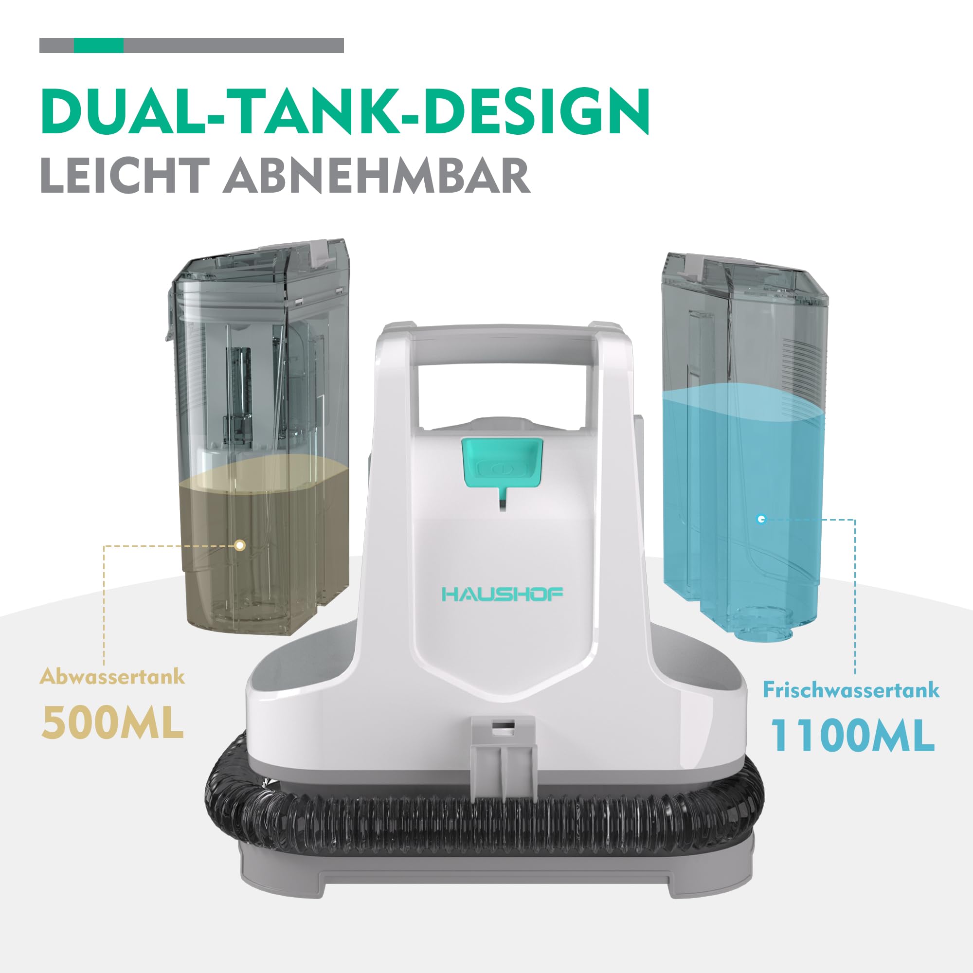 HAUSHOF Waschsauger Teppichreiniger, StainZapper Fleckenreiniger für Teppich mit Reinigungsmittel, Sofa, Vorleger, Polster, Treppen, Auto, 28,5cm X 15cm X 26,5cm, 400W, Weiß/Grau