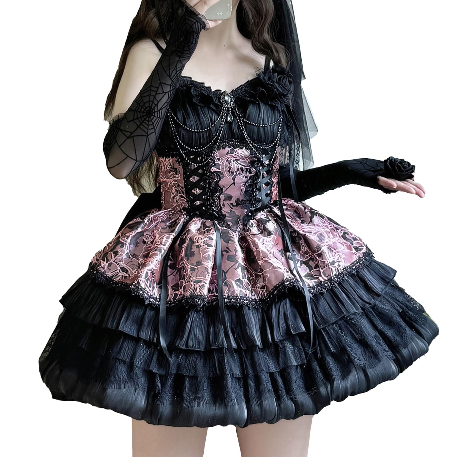 ゴシックロリータ レース袖 コルセット ジャンパースカート　L71# ゴシックロリータ レース袖 コルセット ジャンパースカート L71#