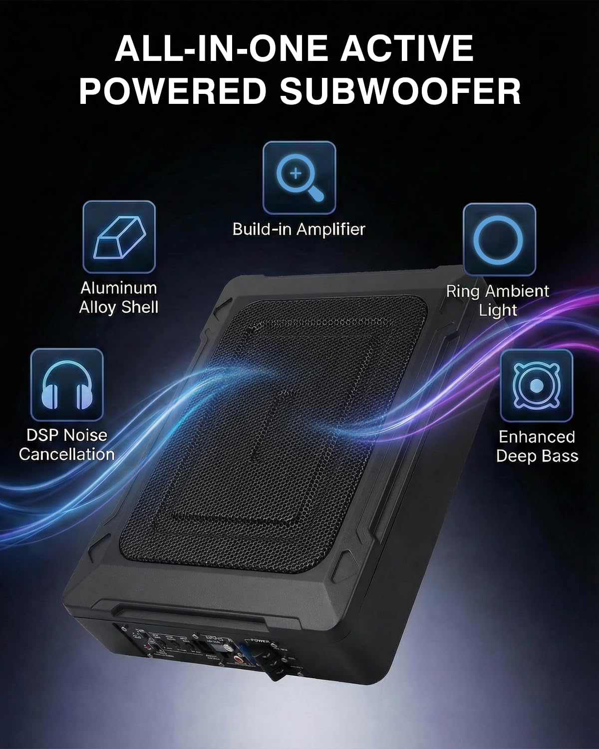 Subwoofer auto ultraflatto, adatto per auto/camion, con amplificatore integrato, installabile sotto i sedili, potenza massima 1000W, subwoofer compatto