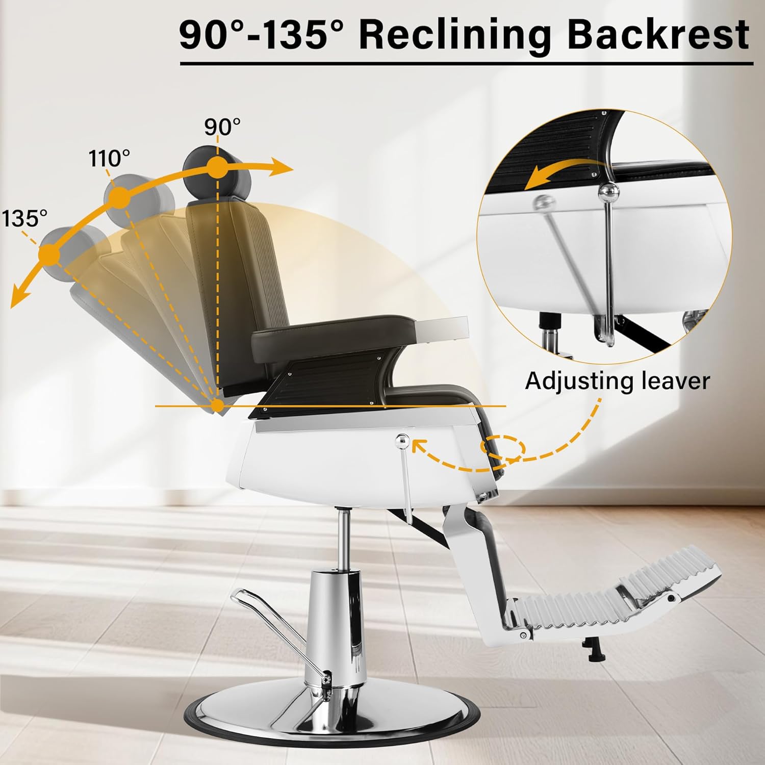 Barber Chairs Reclining for Barbershop, Black Salon Chair for Hair Stylist Heavy Duty with Footrest and Headrest, 360° Swivel All Purpose Shampoo Spa Beauty Tattoo Hydraulic Equipment