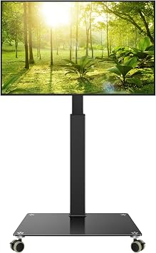BFTOU Black Mobile TV Stand with Wheels for 27-65LED LCD OLED Flat Curved Screen Outdoor TVs Height Adjustable Floor TV Cart Max VESA 400x400mm, Rolling TV Stand Holds Up to 88lbs