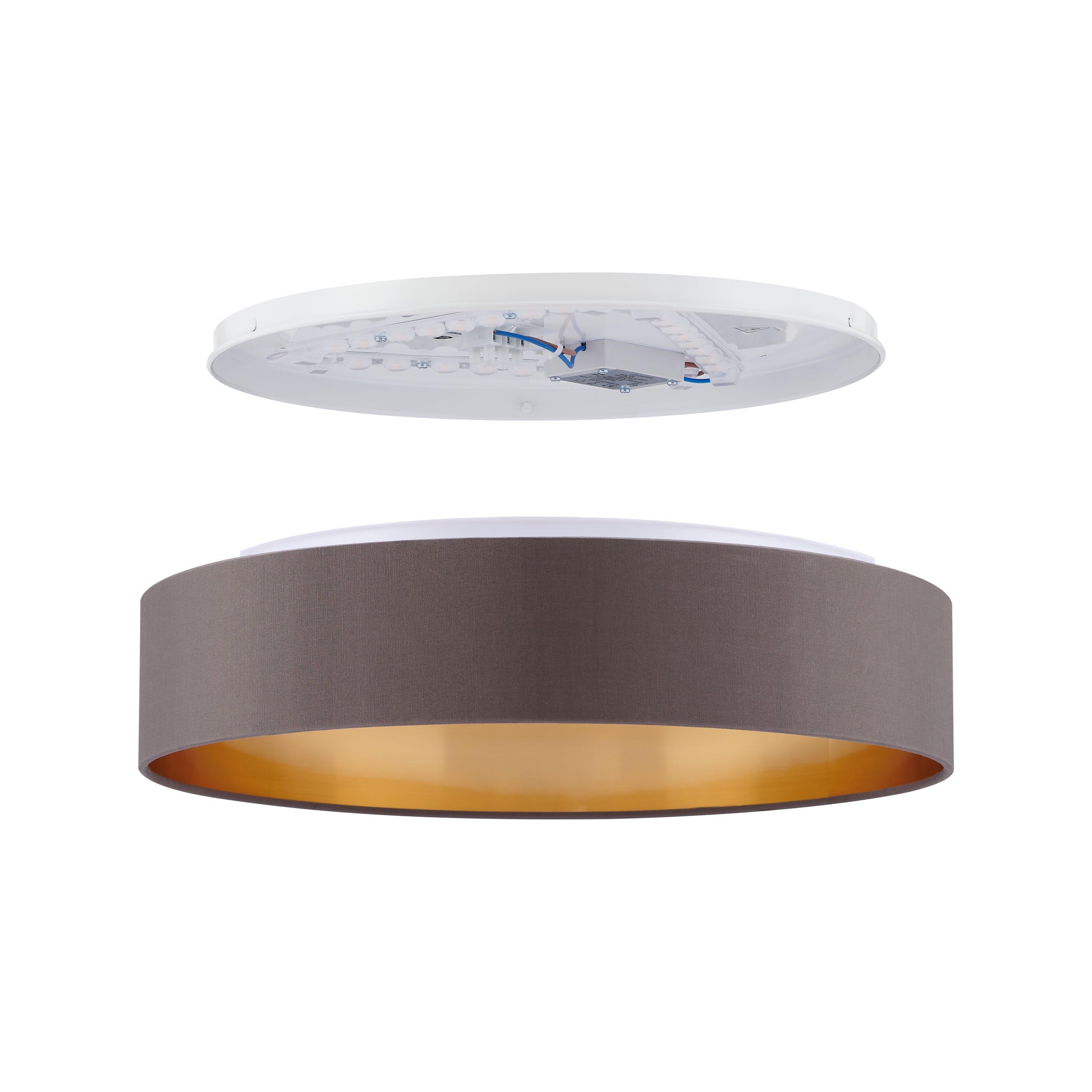EGLO LED Deckenlampe Maserlo 2, Textil Deckenleuchte | Wohnzimmerlampe Decke aus Stoff in gold und cappuchino, Kunststoff in weiß, warmweiß, Ø 38 cm