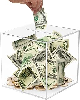 Toyvian Clear Piggy Bank, Acrylic Piggy Bank for Adults, Transparent Coin Box Coins Saving Pot Clear Money Pot Money Bank Cash Container Unopenable Piggy Bank Money Box for Cash