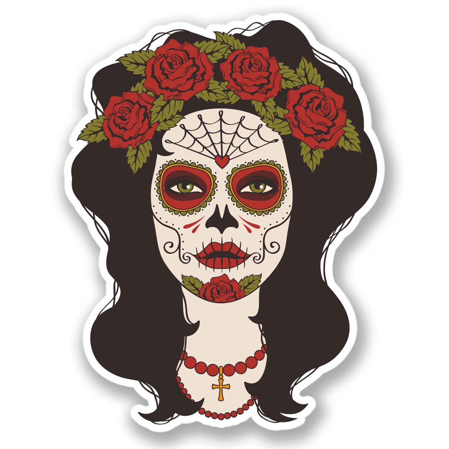 Destinationvinyl Multi 2 X Sugar Skull Rose Lady Vinyl Sticker Day Of The Dead Bike Laptop Guitar #4383 (7.7Cm Wide X 10Cm Tall)