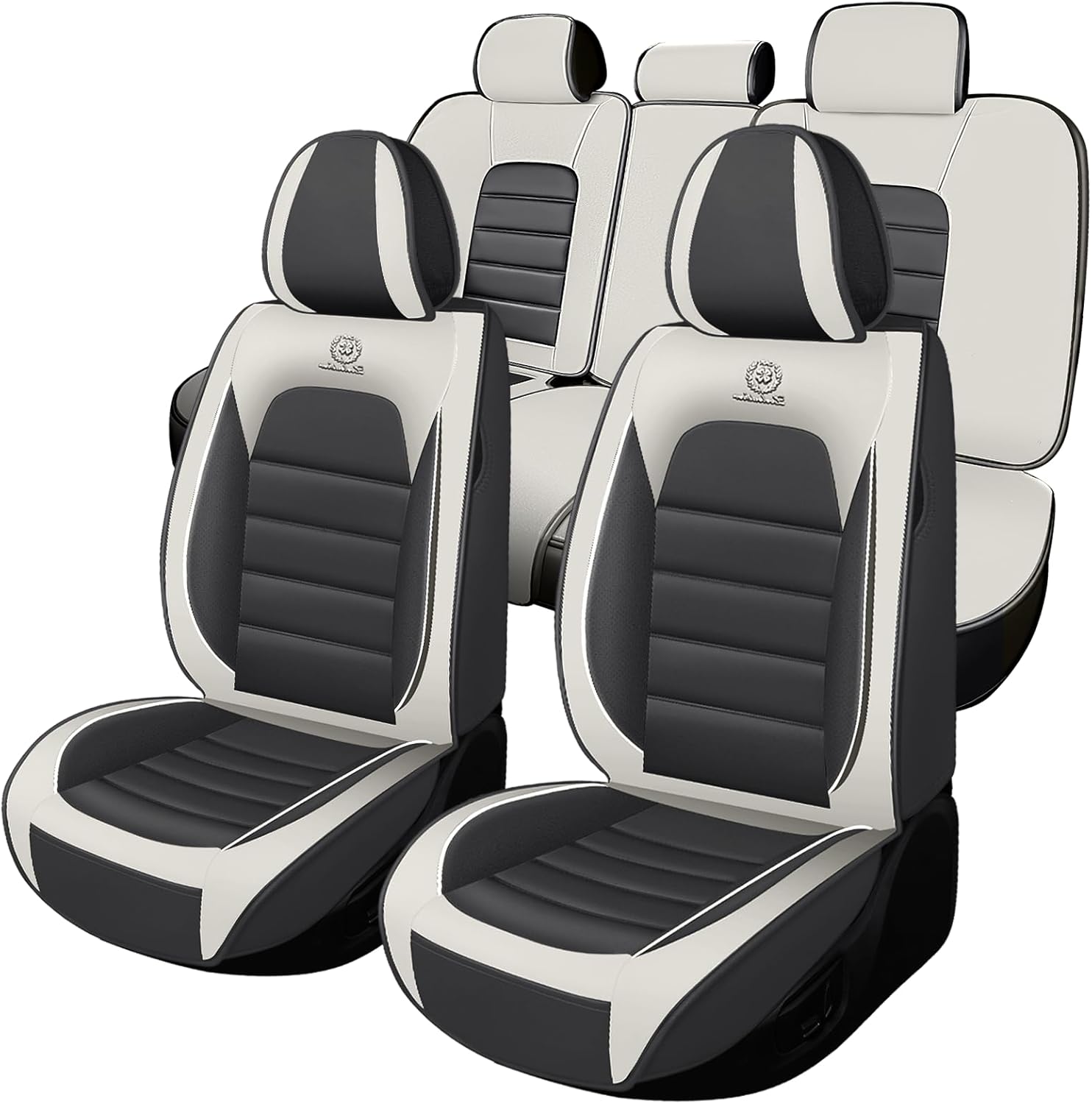 Full Set for Hyundai Santa Fe Seat Covers 2016-2026, Waterproof Nappa Leather Car Seat Protector, Anti-Slip & Comfortable Car seat Cover(Standard 5 Seats Gray & White)