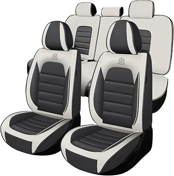 Full Set for Hyundai Sonata Seat Covers 2015-2026, Waterproof Nappa Leather Car Seat Protector, Anti-Slip & Comfortable Car seat CoverStandard 5 Seats Gray & White
