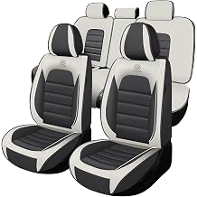 Full Set for Hyundai Santa Fe Seat Covers 2016-2026, Waterproof Nappa Leather Car Seat Protector, Anti-Slip & Comfortable Car seat CoverStandard 5 Seats Gray & White