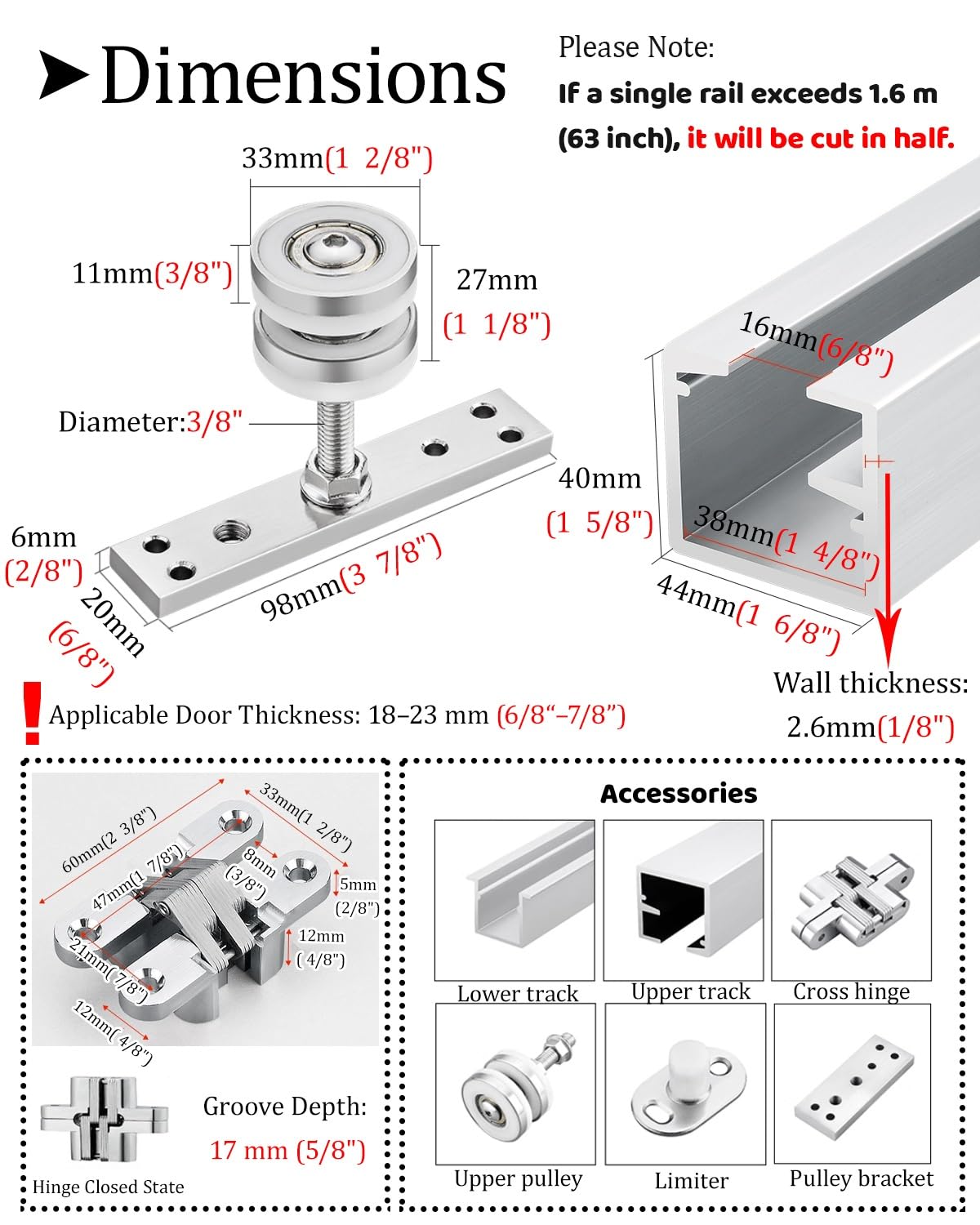 Binario per Porta Scorrevole Kit di Binari per Porte Scorrevoli A Soffietto, Kit di Binari per Armadi Pieghevoli, Guida per Porta A Zanzariera per Patio A 2 o 4 Ante(4-door,4000mm/157 inch)