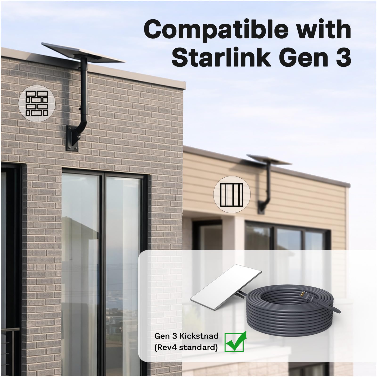 Uchwyt do Starlink Gen 3 z Kablem Zewnętrznym 30M firmy MMOBIEL – Regulowany Adapter Ścienny & Dachowy z Wytrzymałej Stali – Zestaw Montażowy do Starlink Gen 3 – Łatwy Montaż