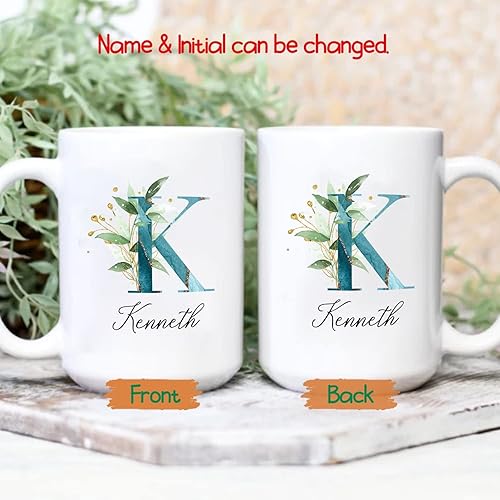Vista 15 de Taza de café floral con monograma con nombre inicial personalizado, 11 15 onzas, taza de café con nombre personalizado con letra del alfabeto, Letra