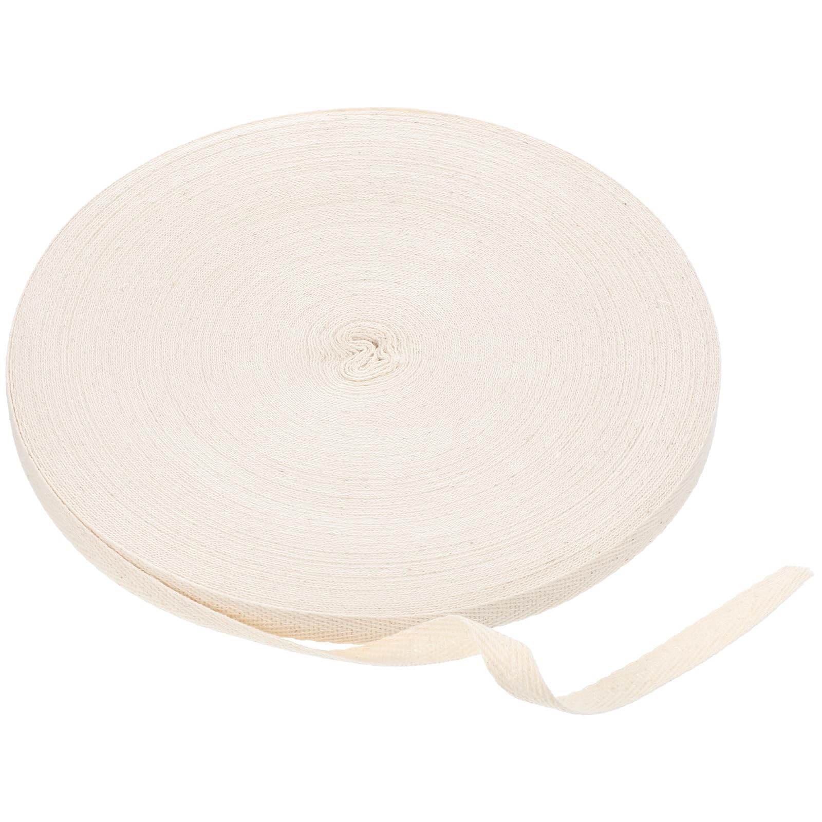 50M Cotton Twill Tape Ribbon 1cm Wide Bias Binding Tape Soft Natural Herringbone Webbing Roll Beige Linen Fabric Ribbon for DIY Crafts Knit Sewing(54.7Yards)