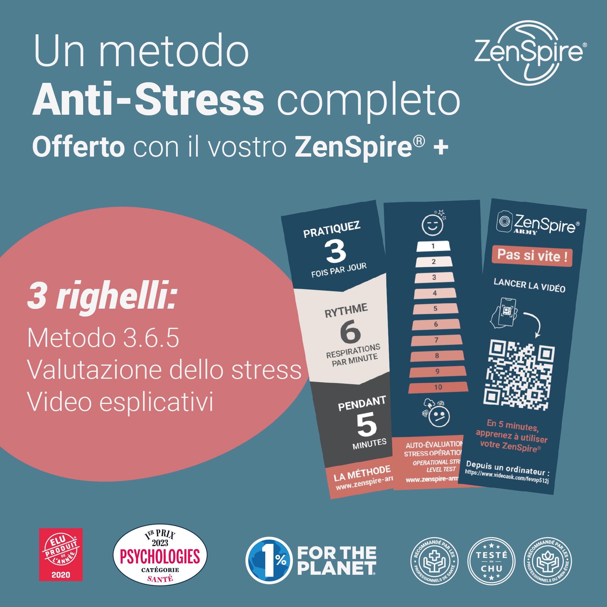 Zenspire+ Dispositivo Anti-Stress per Sonno e Relax | Coerenza Cardiaca e Meditazione | Aiuto Naturale contro Ansia e Stress | Luce Zen, Suono Bianco e Vibrazione (Pack 2)