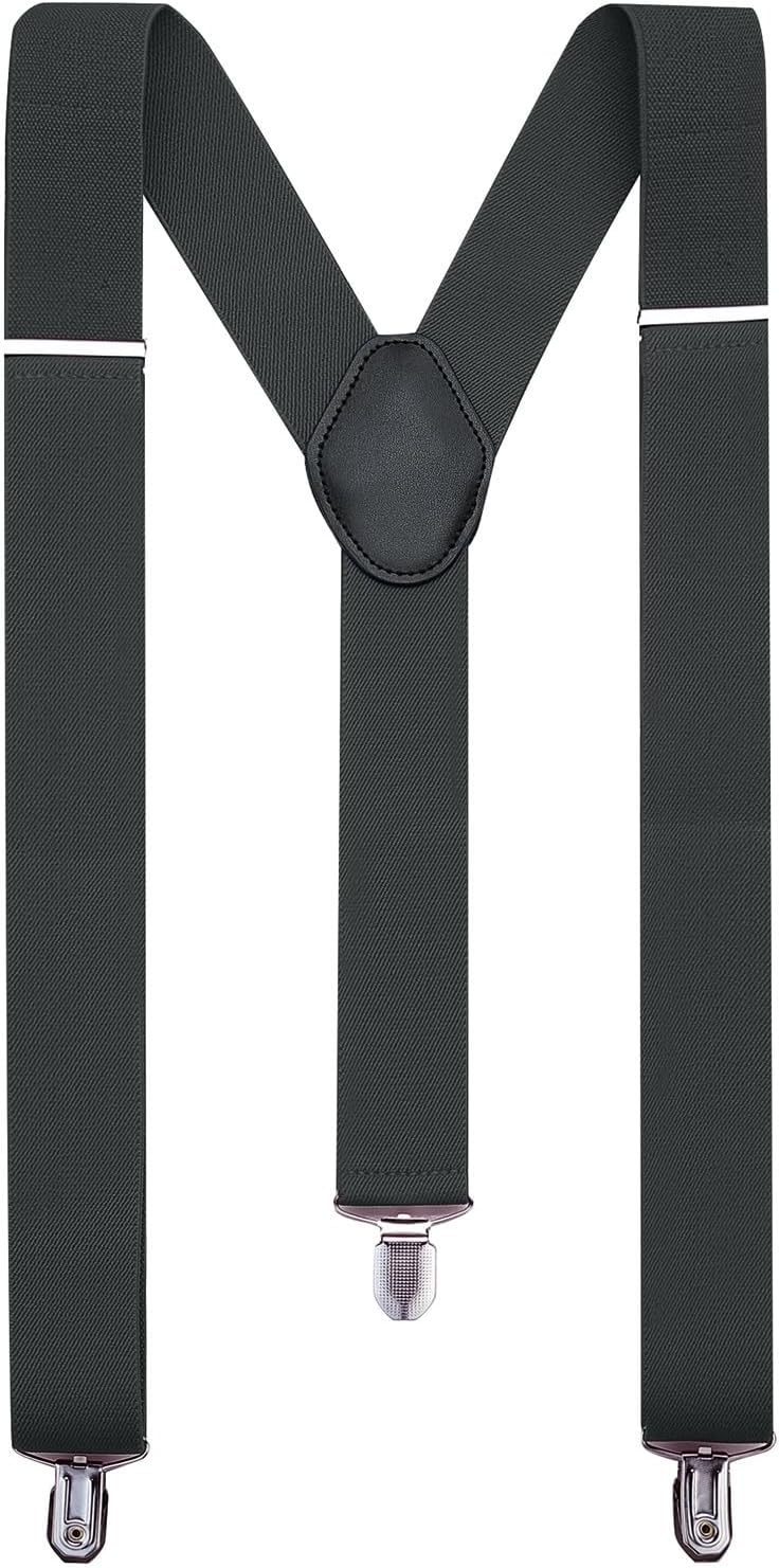 KOOELLE Suspenders for Men Heavy Duty Tuxedo Dress Pants 1.4 inch Solid Adjustable Elastic Y Back Mens Suspenders for Jeans