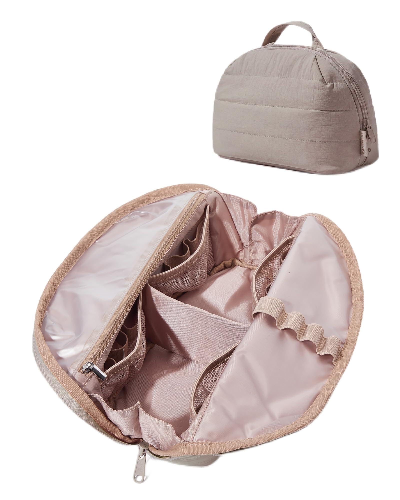 BAGSMART Puffer Kosmetiktasche Damen, Tragbarer Faltbarer Schminktasche, Gepolsterte Make up Tasche, Wasserabweisende Kulturtasche für Toilettenartikel und Pinsel