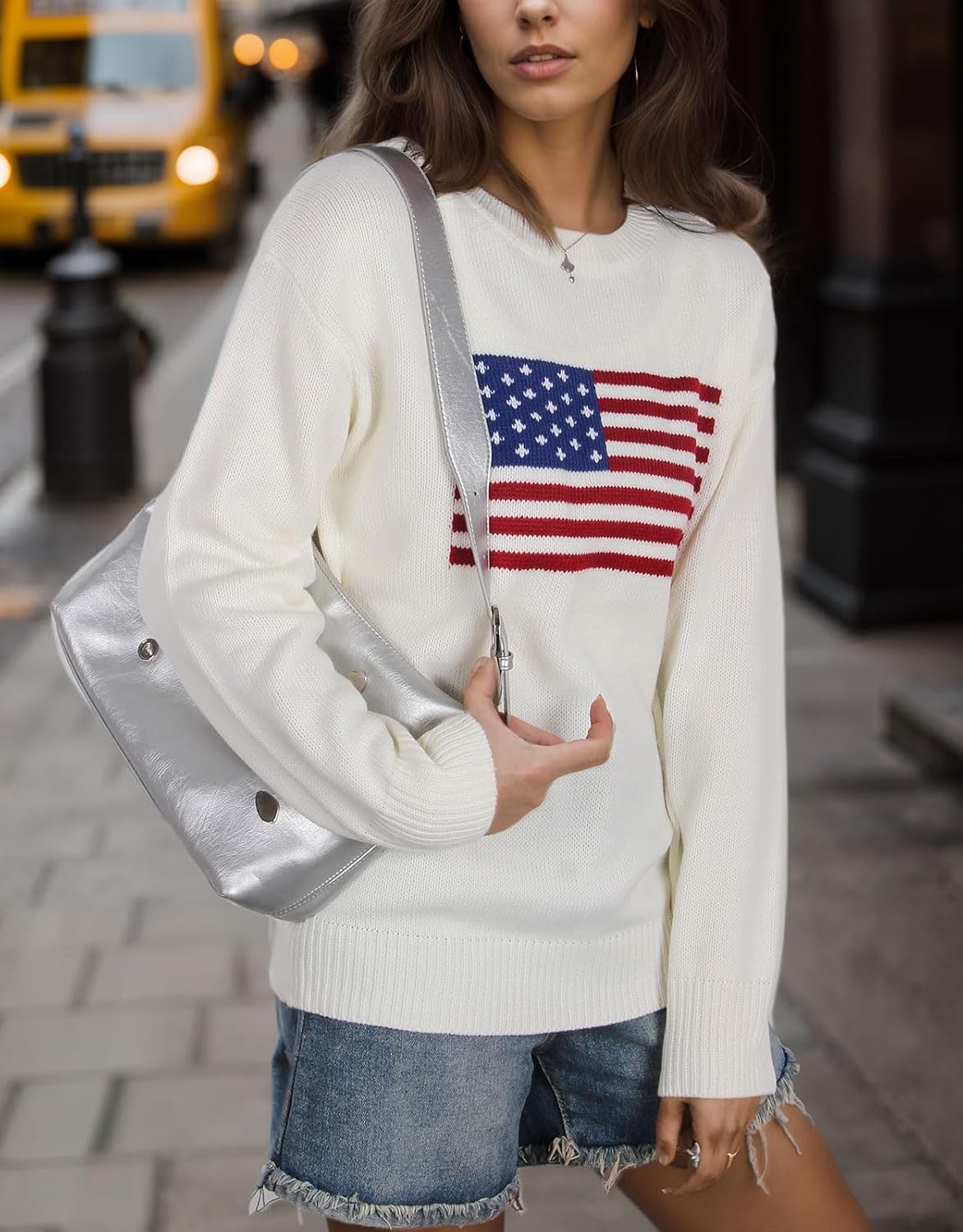Alsol Lamesa Women’s American Flag Graphic Sweater Patriotic Long Sleeve Pullover Sweaters Crew Neck Knit Tops - Image 5