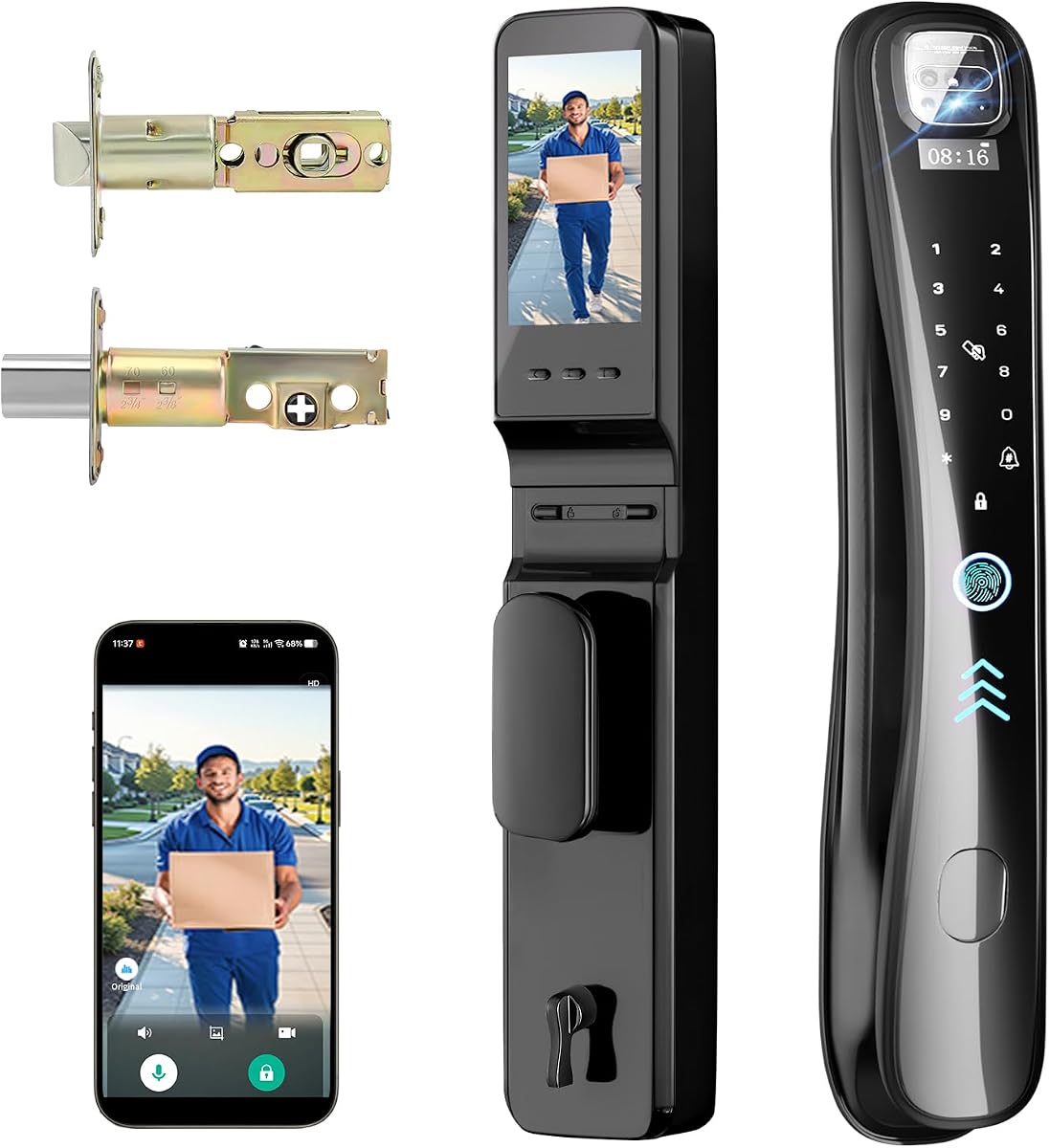 EIYSIE WiFi Smart Lock with Camera Video Doorbell, 8-in-1 Keyless Deadbolt | Digital Lock for Front Door, Fingerprint Lock with Keypad, Voice & Remote Control, Palm Vein & Face Recognition Access
