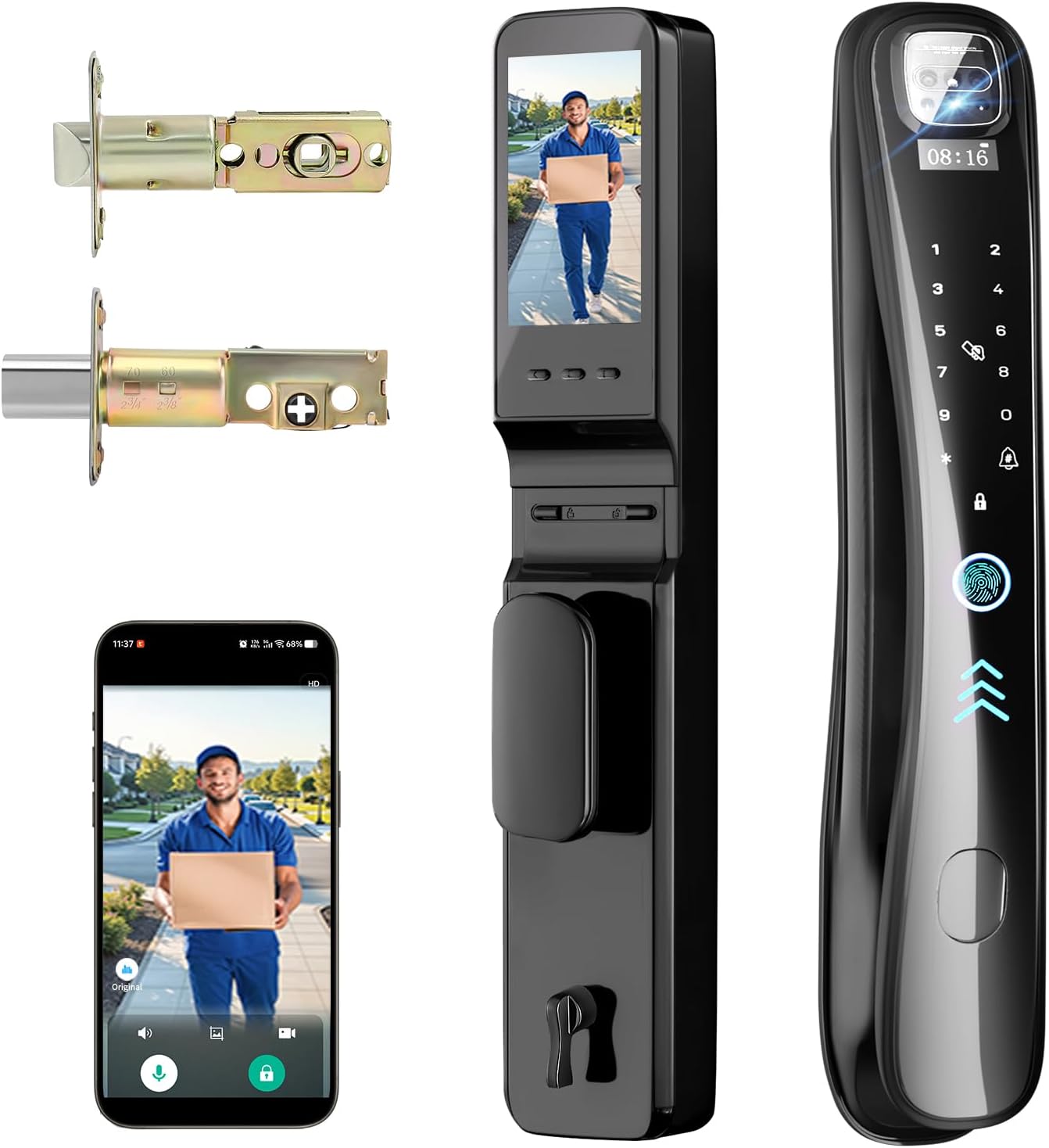 Smart Lock with Camera & Video Doorbell, 8-in-1 Keyless Entry Door Lock with Keypad, Smart Deadbolt for Front Door, Fingerprint Lock Built-in Wi-Fi, Voice Control & Remote Control, Two-Way Talk