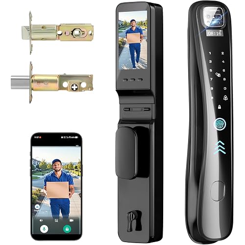 EIYSIE WiFi Smart Lock with Camera Video Doorbell, 8-in-1 Keyless Deadbolt | Digital Lock for Front Door, Fingerprint Lock with Keypad, Voice & Remote Control, Palm Vein & Face Recognition Access