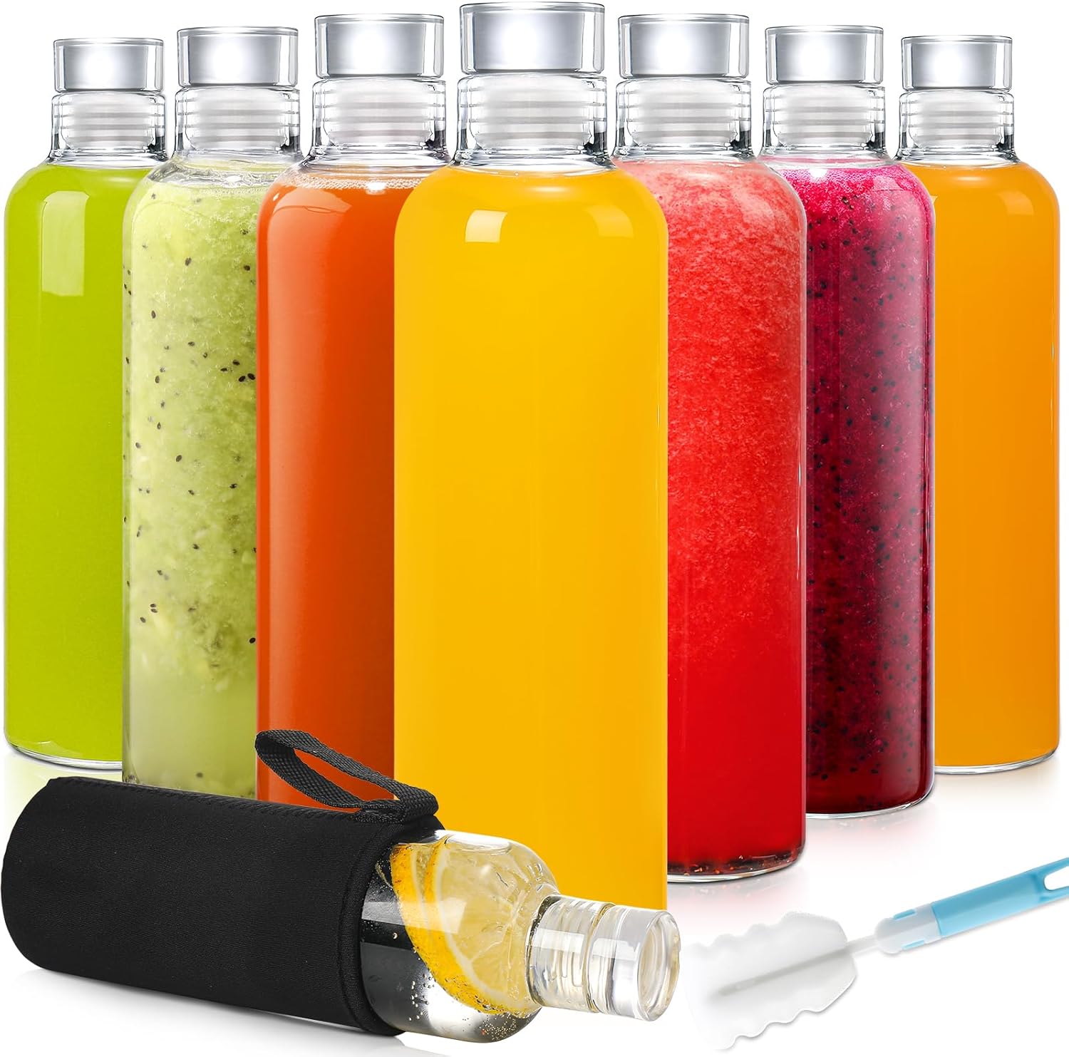 Glass Juice Bottles for Juicing Reusable 8pcs,18oz Glass