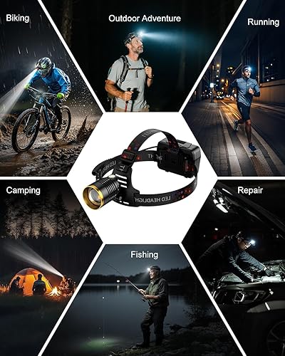 Miniatura 7 de SKYFIRE Linterna frontal recargable de 3000 lúmenes altos, 13 modos LED de 7500 mAh luz de cabeza con sensor de movimiento, zoomable 90 ajustable