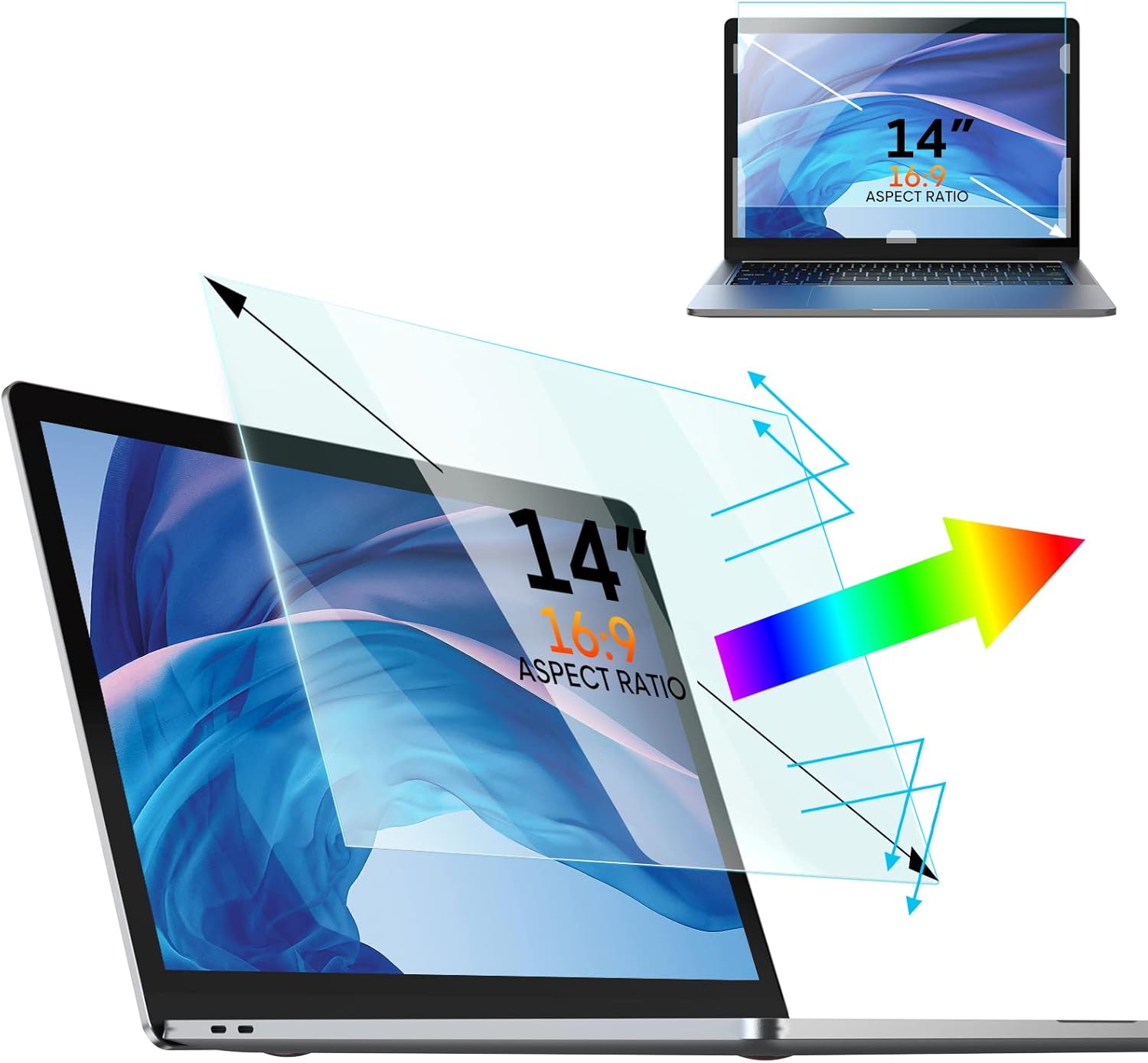 Anti Blue Light Screen Protector 14 Inch, Removable Blue Light Blocking & Anti Glare