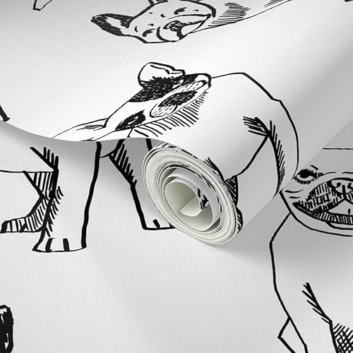 Miniatura 2 de Spoonflower Papel tapiz autoadhesivo de 6 x 2 pies  Bulldog francés negro y blanco perros franceses monocromáticos lindos cachorros papel tapiz