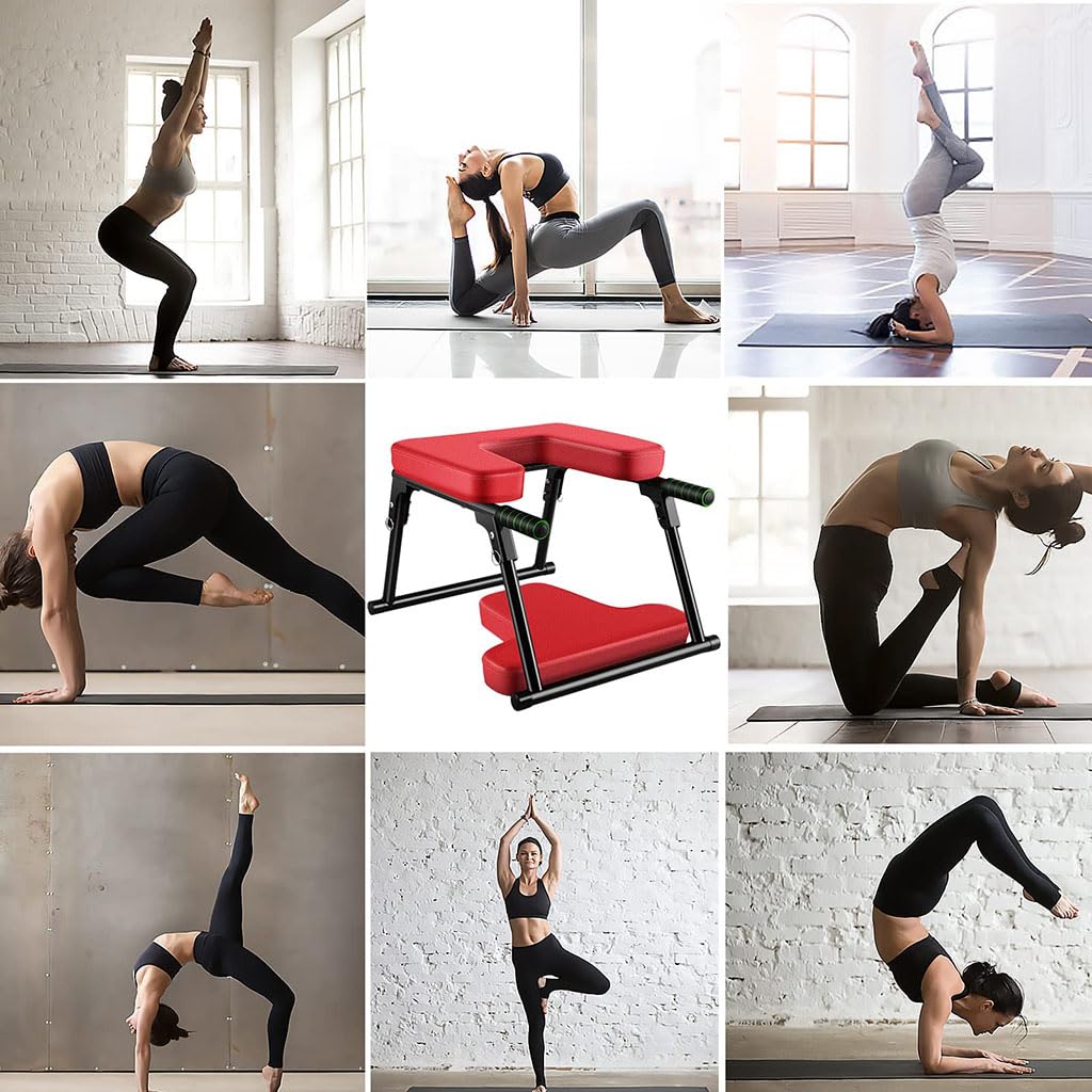 Sgabello per inversione Yoga Portatile Pieghevole Sgabello per inversione a Doppio Piede Struttura in Acciaio Metallico e Sgabello per inversione in Pelle PU Sgabello per Meditazione