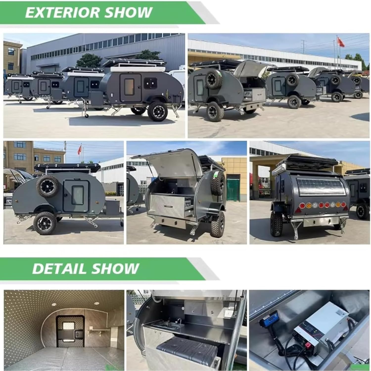 Teardrop Camper, Off-Road Camper Trailer Featuring Rugged Chassis, All-Terrain Wheels and Galley Workspace, Suitable for Boondocking Weekends, National Park Touring and Overland Road Travel for Two