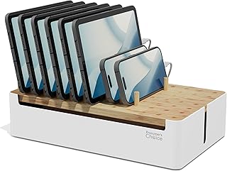 Prosumers Choice Bamboo Charging Station for Multiple Devices - Wooden Charger Organizer with Removable Dividers for Phones, Tablets, and Laptops - 11 Inch Cable Organizer Box - Space-Saving Desk Dock