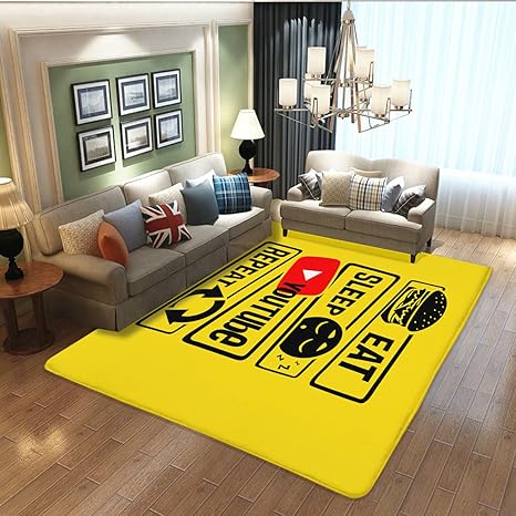 Amazon Com Eat Sleep Youtube Repeat Art Rug Soft Anti Skid Floor Carpet Bedroom Flannel Non Slip Home Decor Durable Bedside Premium Play Mat 80x60 Inch Home Kitchen