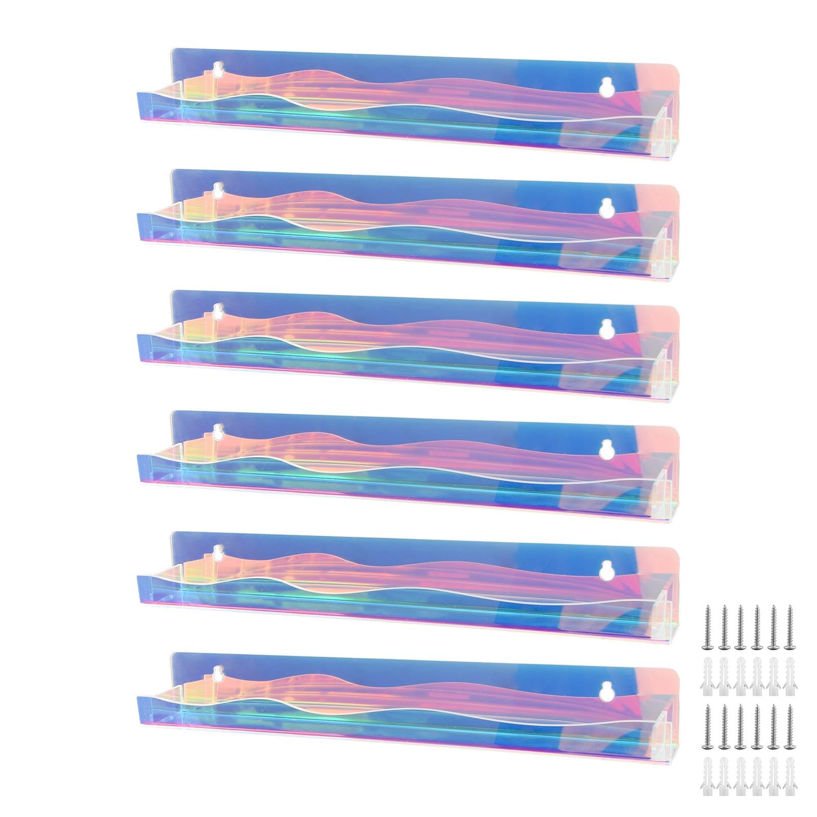 15 inch Nail Polish Wall Rack Mounted Shelf, 6 Pack Clear Rainbow Acrylic Display Case,Wall-Mounted,Easy to Use,Multifunctional,for Home, Bathroom, Beauty Salon,Retailer