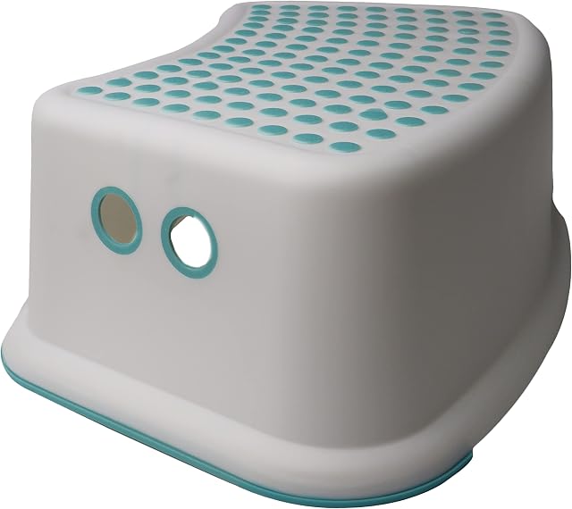 DIVCHI Childs Foot Stool/Step with Anti-Slip, Lightweight Durable Stepping Stool For Kitchen Bathroom Sink (White/Navy Teal)