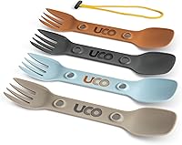 UCO Utility Spork 4-Pack: 3-in-1 Spoon Fork Serrated Knife Camping Utensil - Ultralight Durable BPA-Free