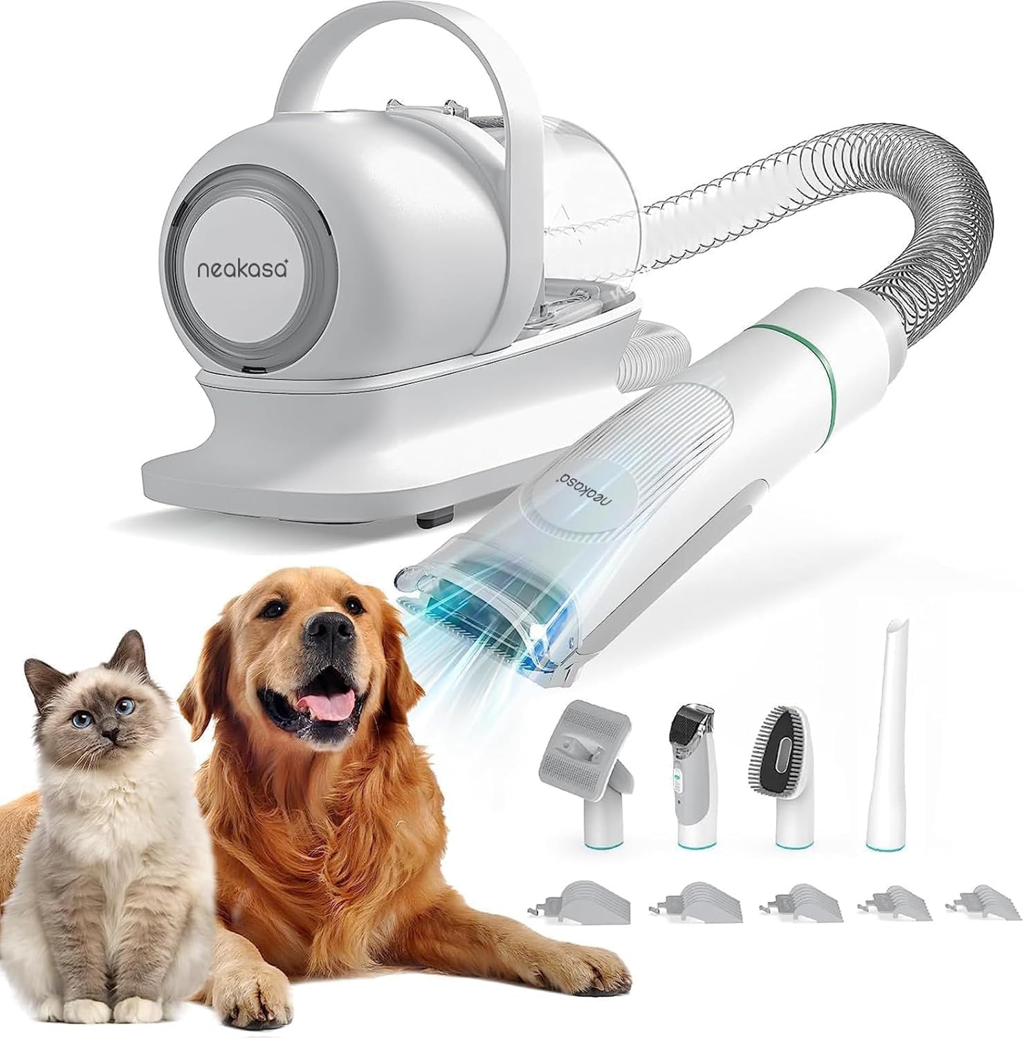 Neakasa P1 PRO Kit per toelettatura e aspirazione a Vuoto per Animali Domestici, Tosatrice per Cani e Gatto Pelo Lungo Professionale, con spazzole per Cani e Altri 5 Strumenti per la toelettatura