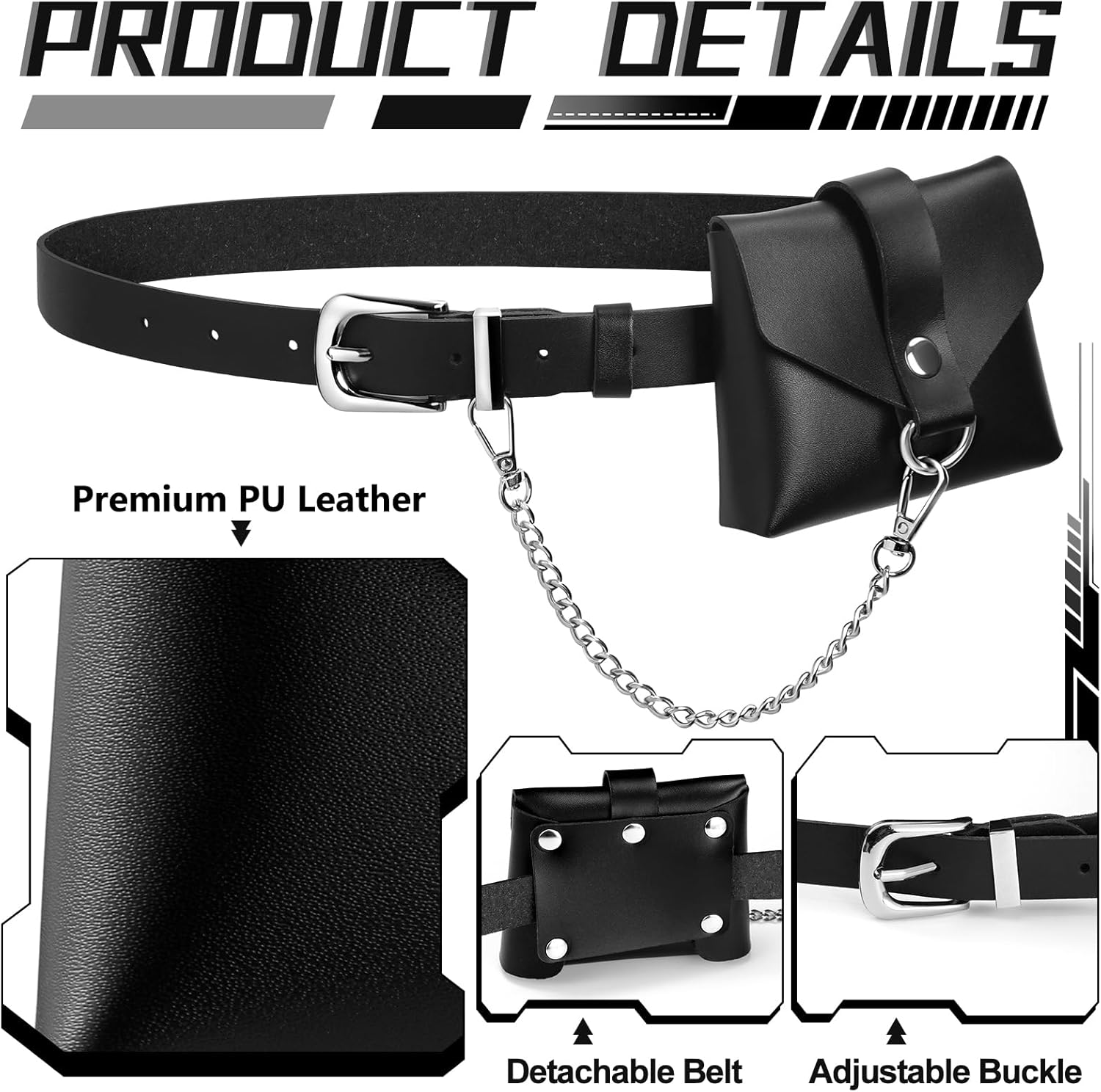 Belt Bag with Chain for Women Cyber Chic Waist Pack with Detachable Mini Pouch Fashion Belt Bag for Party Travel Daily Outfits - Image 4