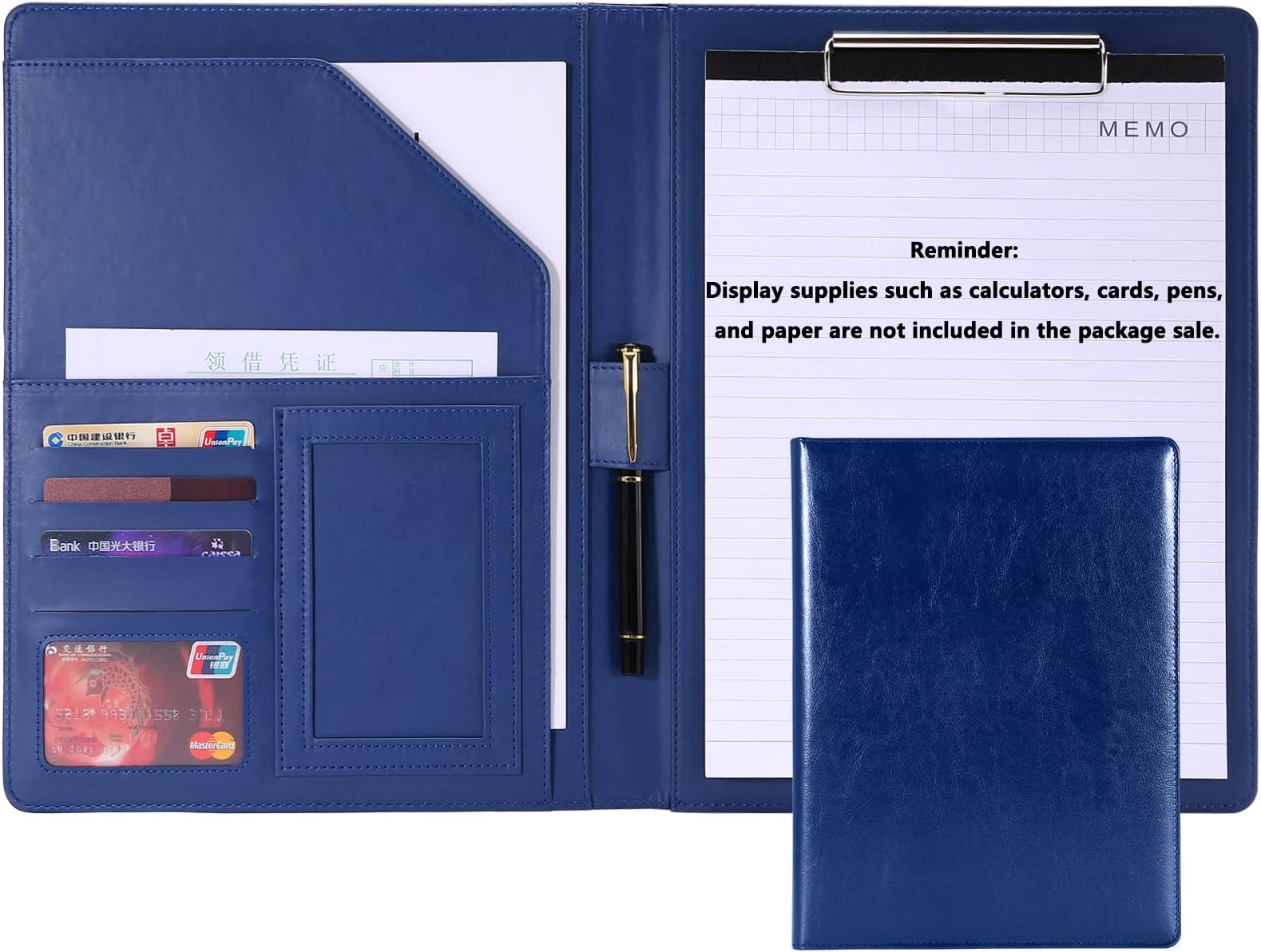 Handsome Leather Portfolio Folder,Resume Folder-Interview/Conference Document Organizer & Business Card Holder,Letter/A4 Size Writing Pad Holder & Office Conference Notepad Clipboard Folder (Blue)