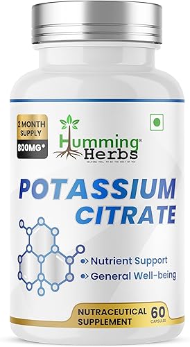 Citrato de potasio 800 mg (306 mg de potasio elemental) – electrolitos y apoyo para el equilibrio del pH – vegano, sin OMG – 60 cápsulas