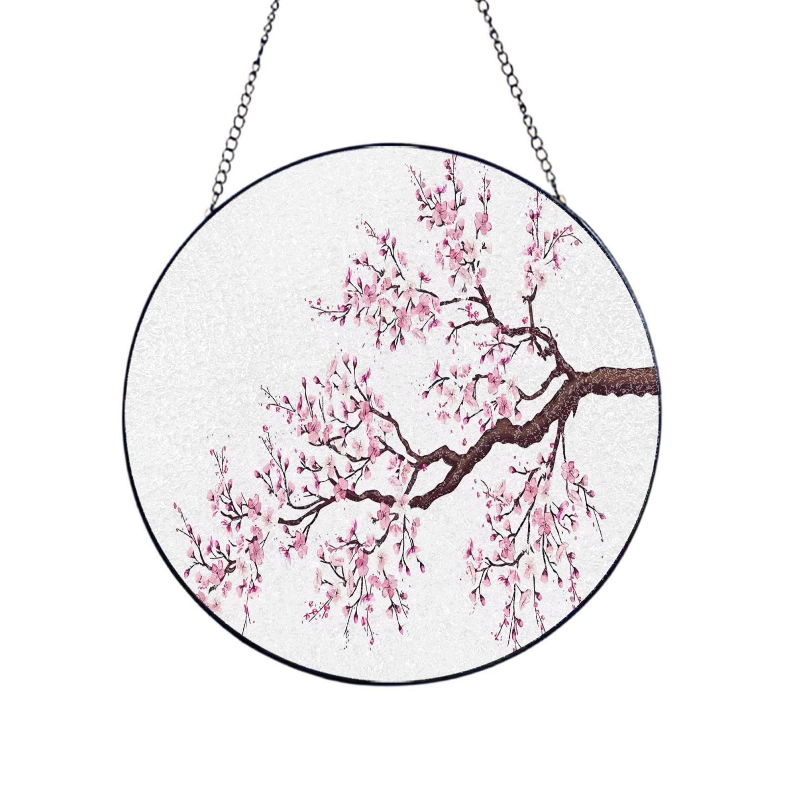Phayah Cherry Blossoms Tree Print Glass Window Hanging Sun Catchers Suncatcher Decor For Birthday For Home Garden Porch 6in（15cm）