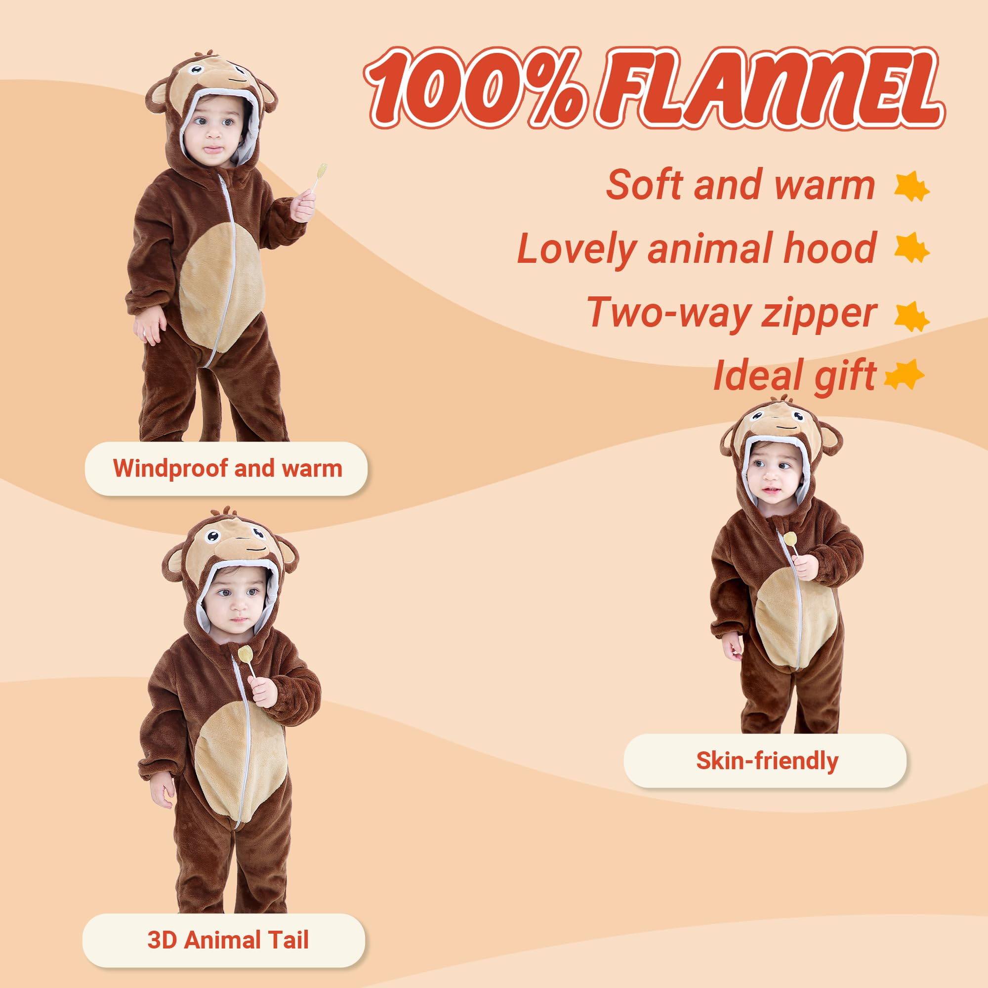 Tuta Invernale Unisex con Cappuccio per Bambino Animale 2-36 Mesi