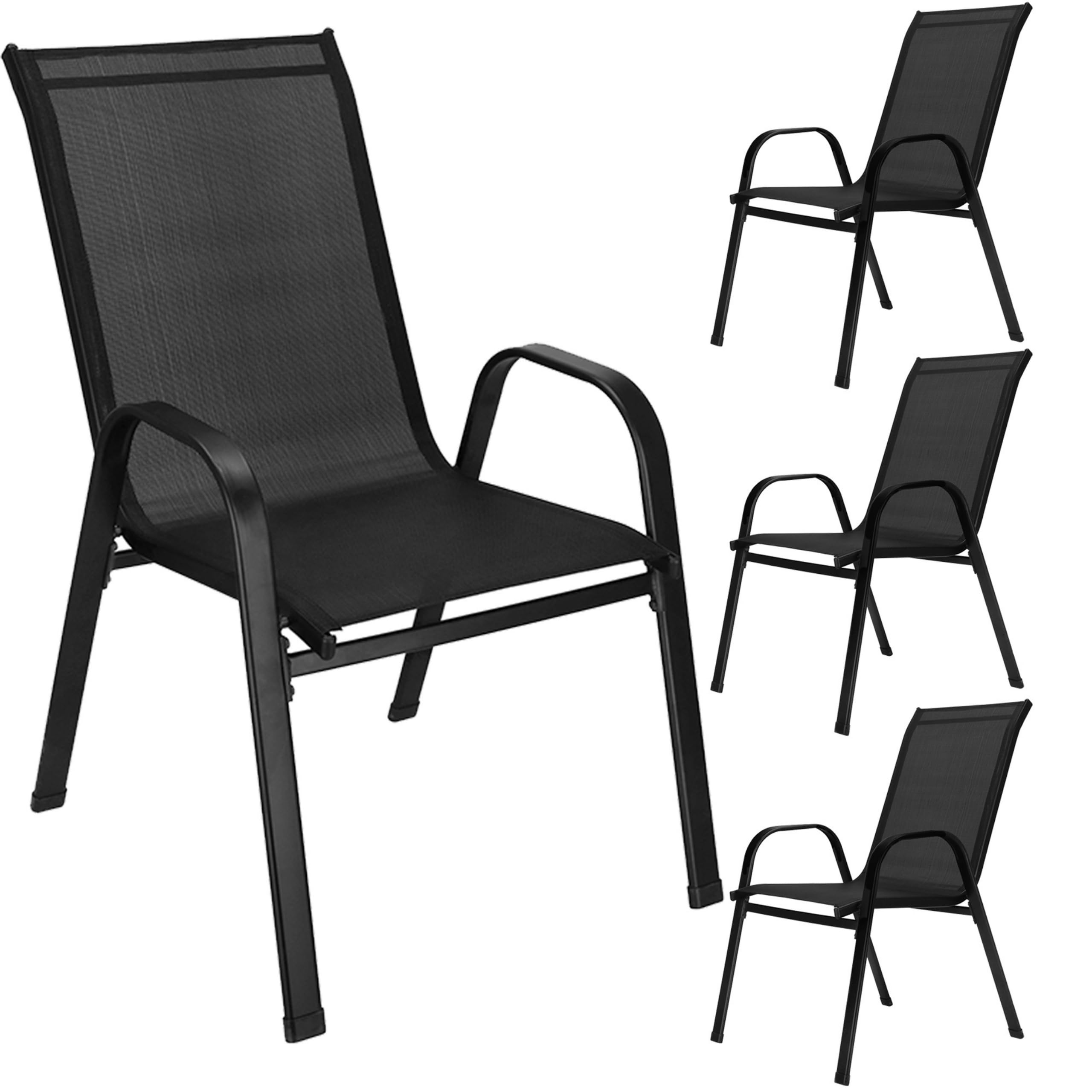 SPRINGOS Set di 4 sedie da giardino, impilabili, per esterni, terrazza, balcone, con seduta in textilene e struttura in acciaio, resistenti alle intemperie, per giardino, balcone, terrazza, campeggio