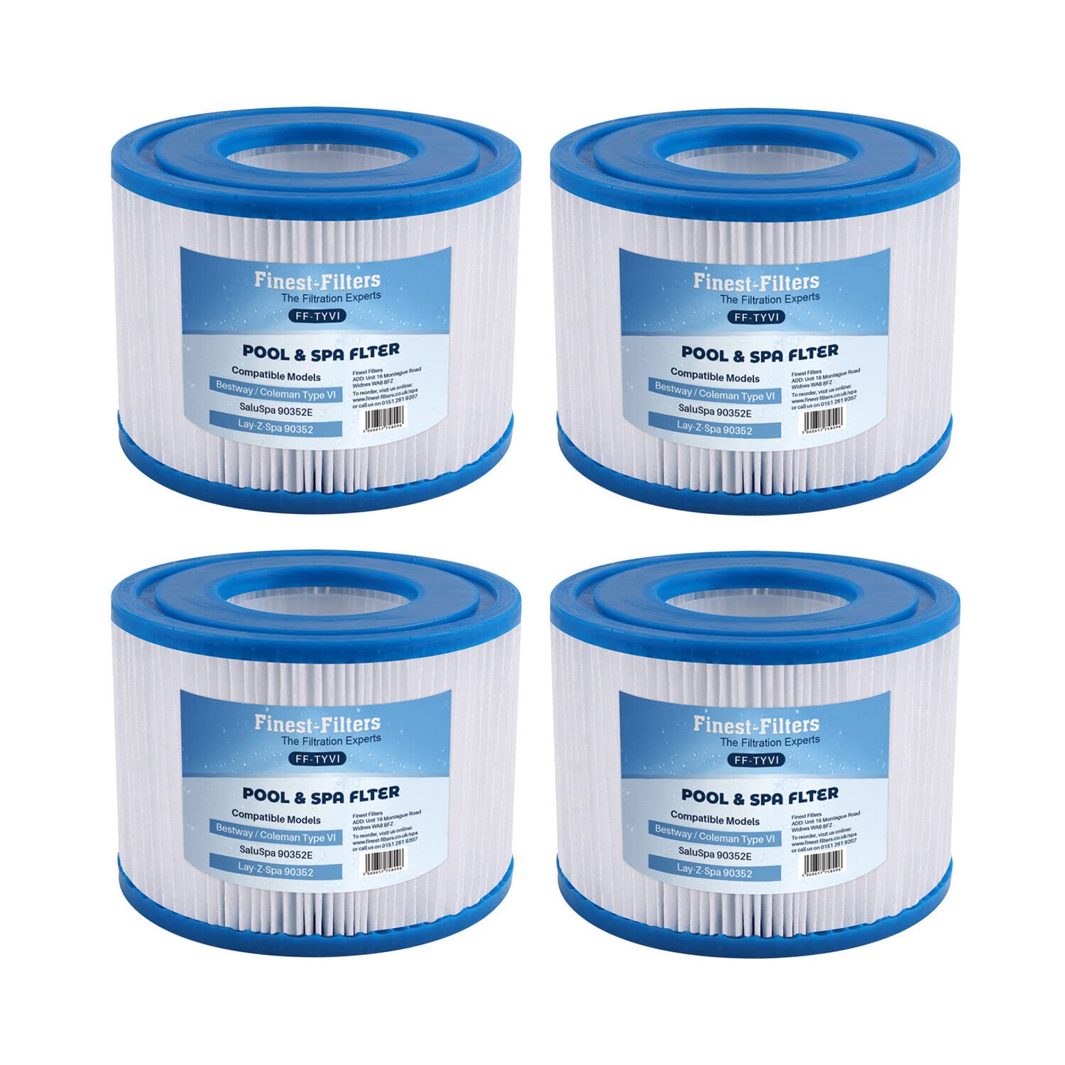 Finest-Filters Hot Tub Spa Water Filter Cartridges Compatible For Lay-Z-Spa, SaluSpa 90352E, Intex Type VI, Bestway (4 Pack of Hot Tub Water Filter Cartridges)