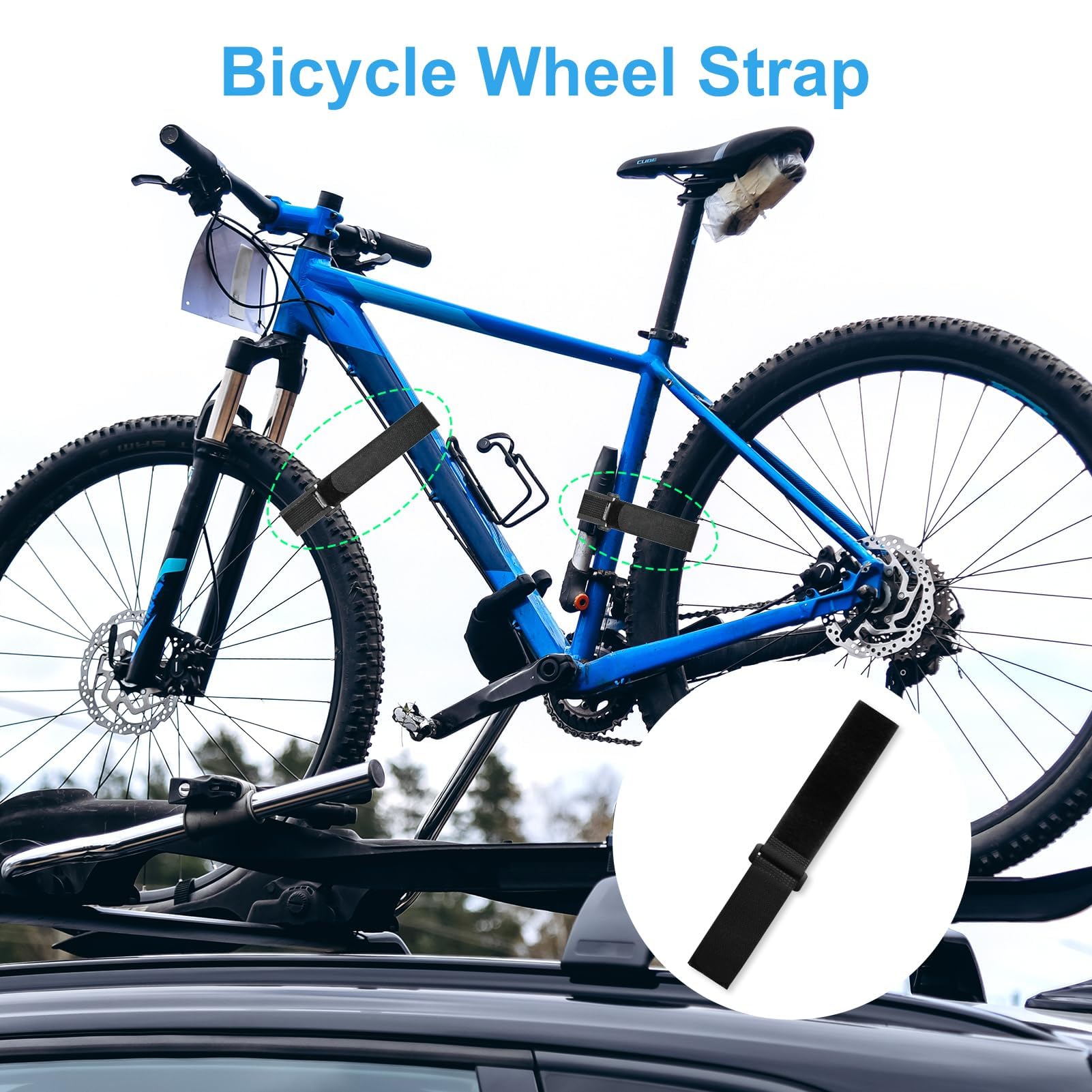 2PCS Sangles de Porte-Vélos Sangle de Stabilisateur de Vélo Réglables Strape Cinche Rechaple Sangles Auto-Adhésives pour Fixer et Attacher Les Vélos le Transport et le Stockage (60 cm x 2,5 cm)