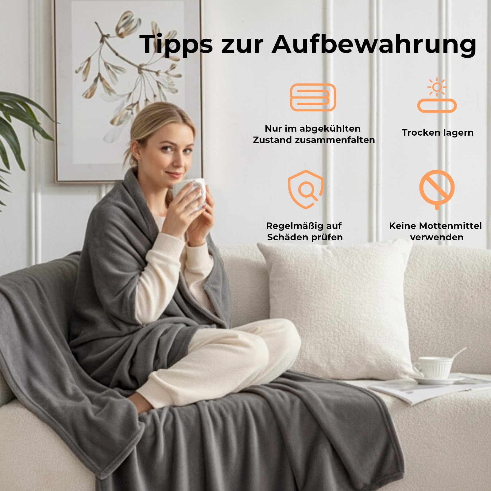 CELESTA Flanell Heizdecke mit Abschaltautomatik 180 x 130 cm, 9 Heizstufen 1-9H Timer Auto-Aus, Beheizbare Decke, Maschinenwaschbar - für Sofa, Bett und Büro, Dunkelgrau