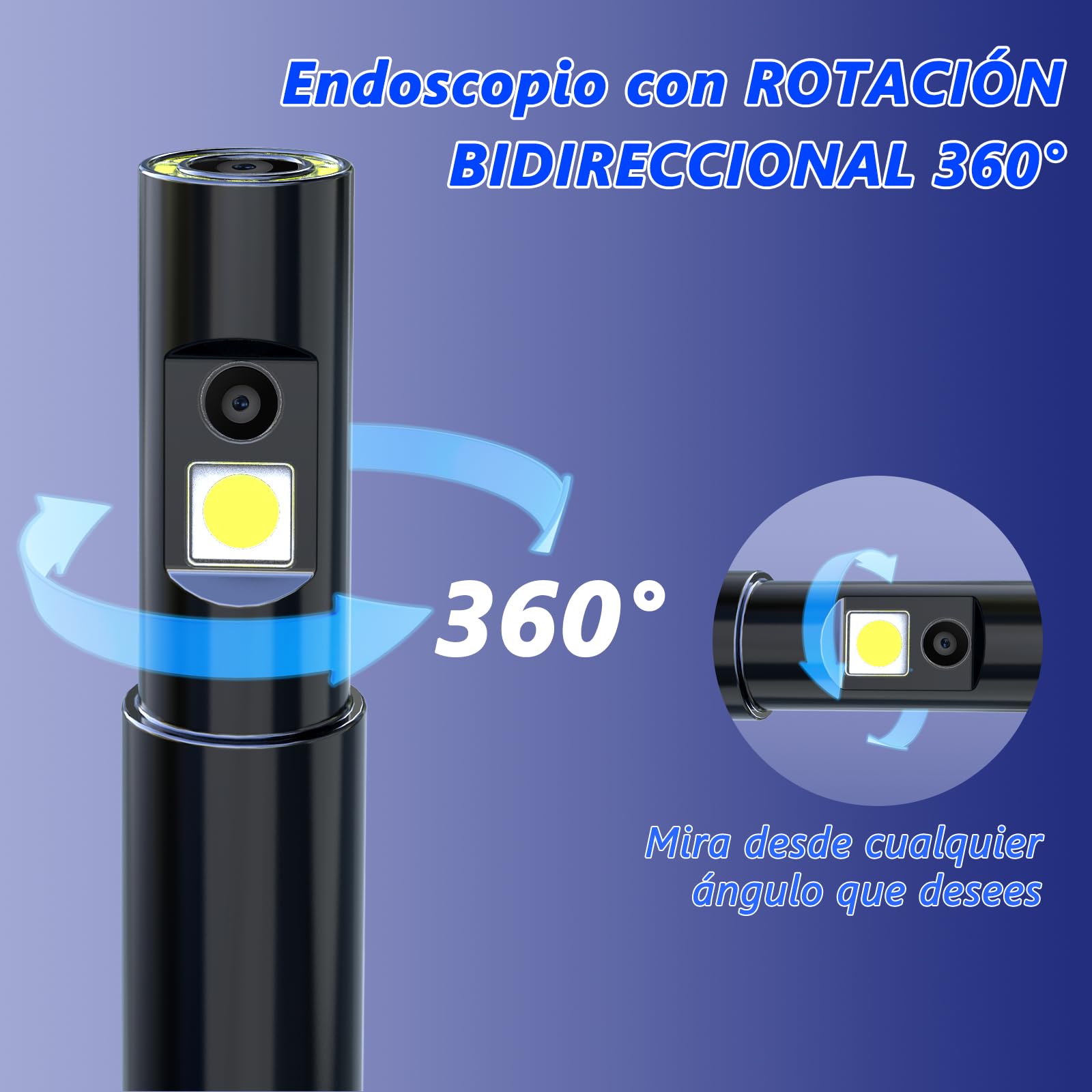 Endoscopio Camara de inspeccion 1920P HD, Doble Lente y rotación 720°, Cámara Endoscópica con Pantalla IPS de 4,5 Pulgadas y IP68, 8+1LED (2M)
