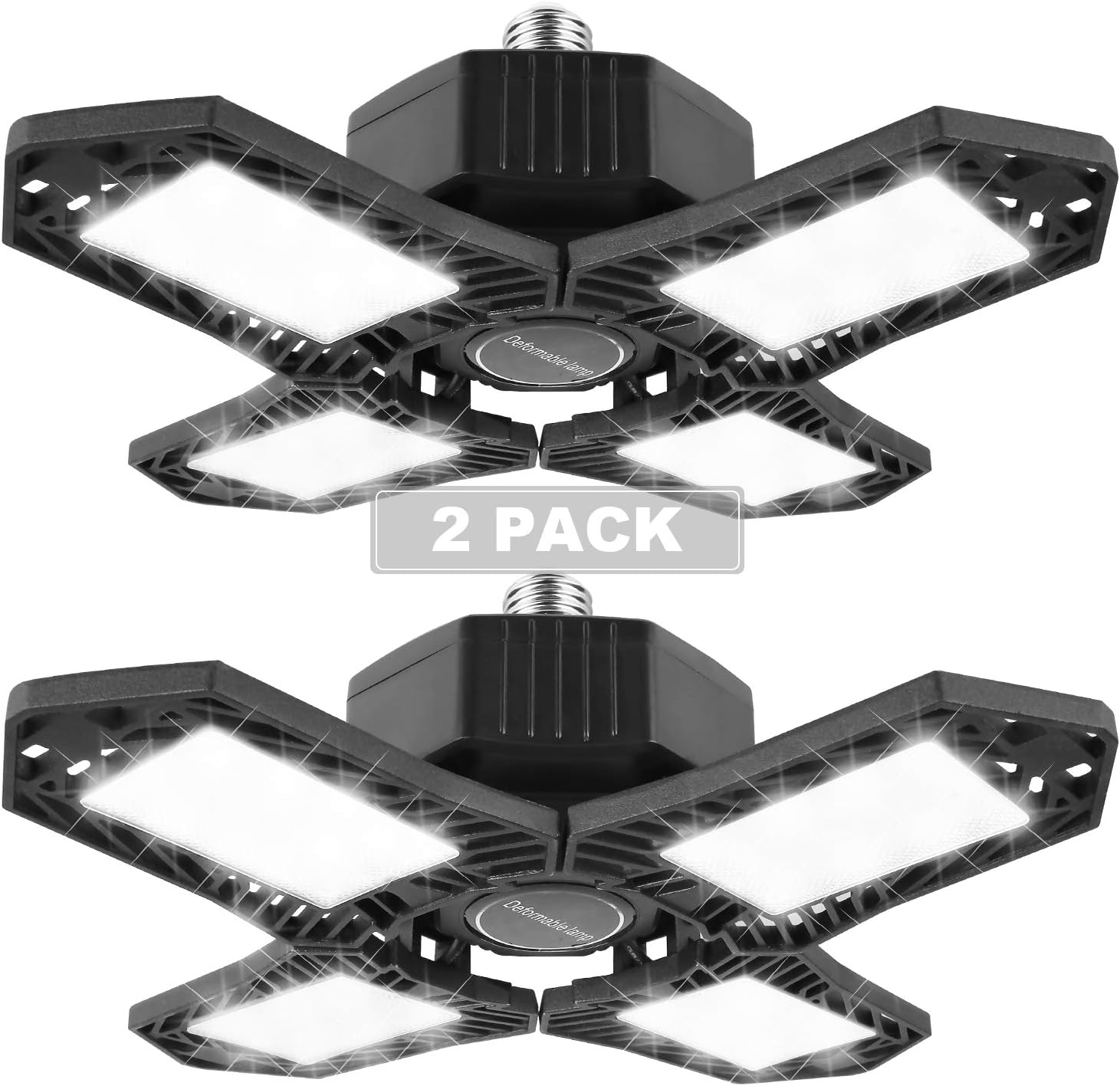3 Pack LED Garage Lights, 150W Deformable Garage Ceiling Lights Fixtures with 4 Adjustable Panels, 15000LM 6000K E26/E27 LED Shop Lights for Garage, Basement, Workshop, High Bay Light