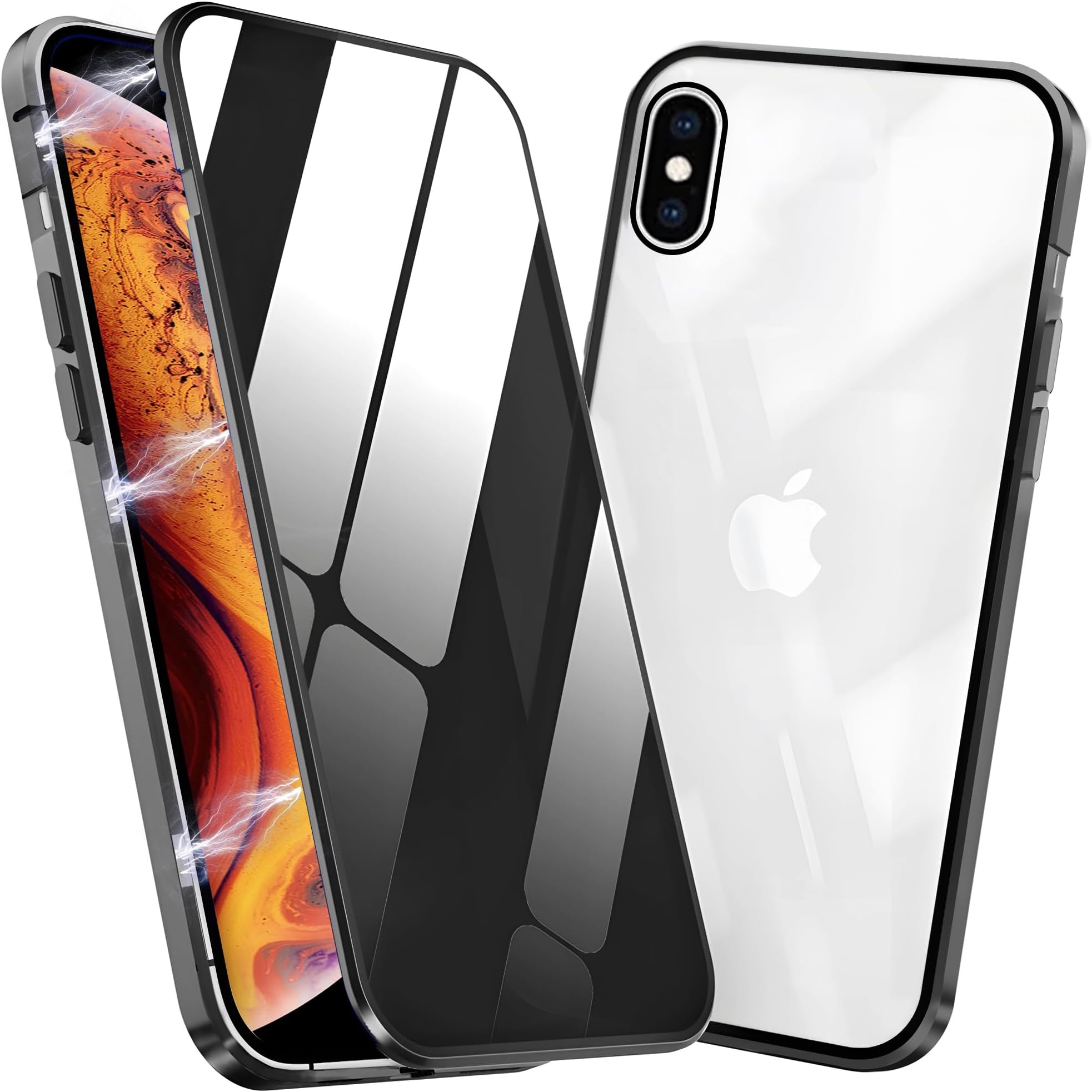 Privacy Magnetic Case for iPhone X/Xs, Anti Peep Magnetic Adsorption Privacy Screen Protector Double Sided Tempered Glass Metal Bumper Frame Anti-Peeping Phone Case Anti-Spy Cover for iPhone X/Xs
